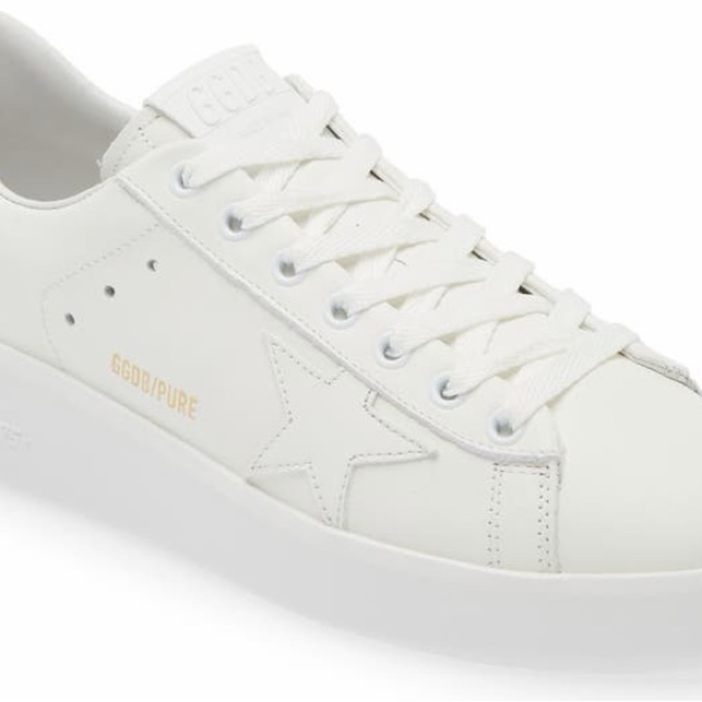 Golden Goose Pure-Star White Sneakers with Gray Glitter Heel Size 37 - Picture 2 of 13